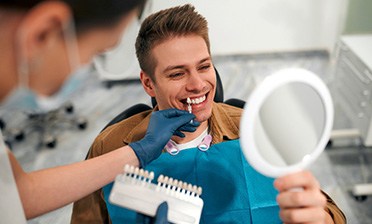 Patient in Chicago talking to dentist about cosmetic dentistry