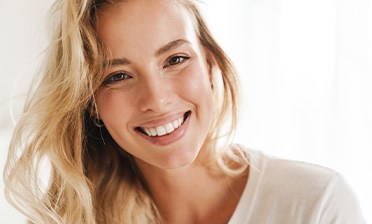 Closeup of woman with blonde hair smiling